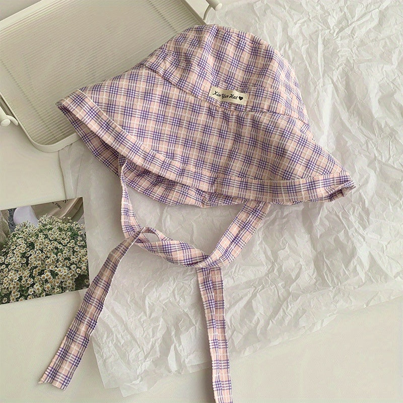 Women'S Wide Brim Sun Hat with UPF Protection - Checkered Pattern, Straw Material, Casual Summer Bucket Hat for Outdoor Activities, Hat