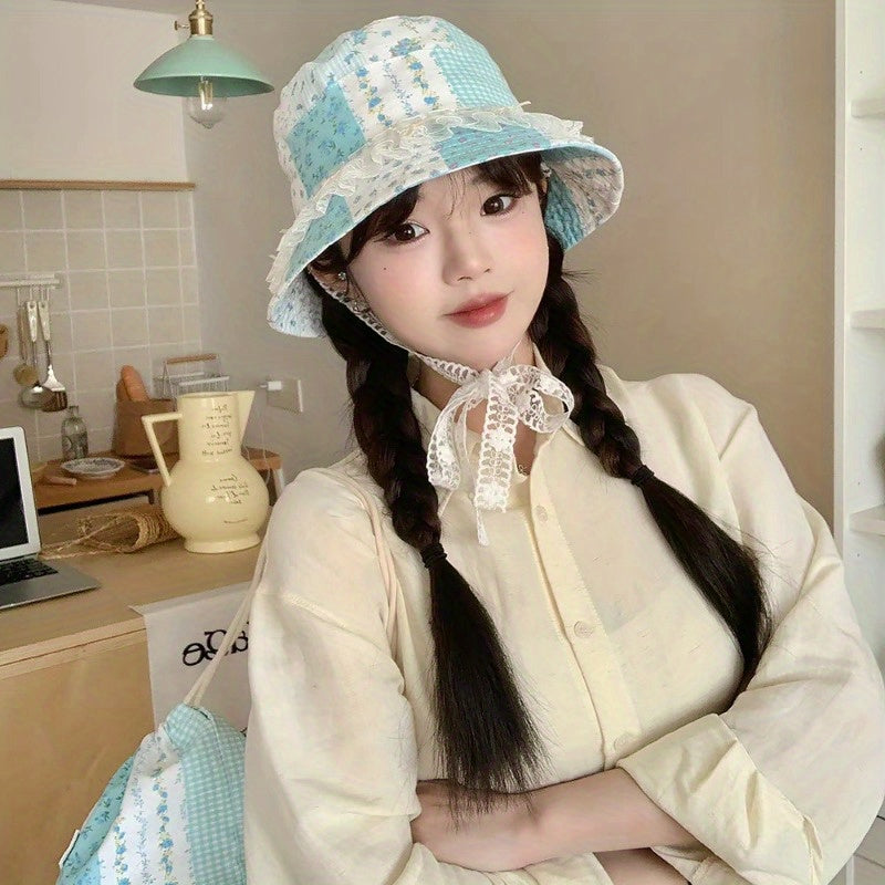 Women's Lace Floral Bucket Hat - Wide Brim, Lightweight Breathable Outdoor Travel Hat with Vintage Charm, Hand Washable Casual Sunshade Accessory