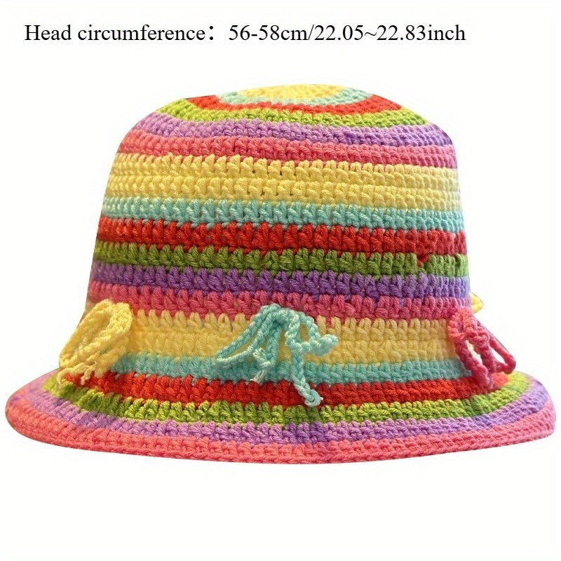 Women's Pastel Rainbow Stripe Hat - Wide brim Fisherman Bucket Hat, Non-Stretch for Beach, Parties, Everyday - Face-Flattering Basin Design, Casual Outfit, Playful Style, Breathable Fabric, Stylish Headwear, Fashion Lovers