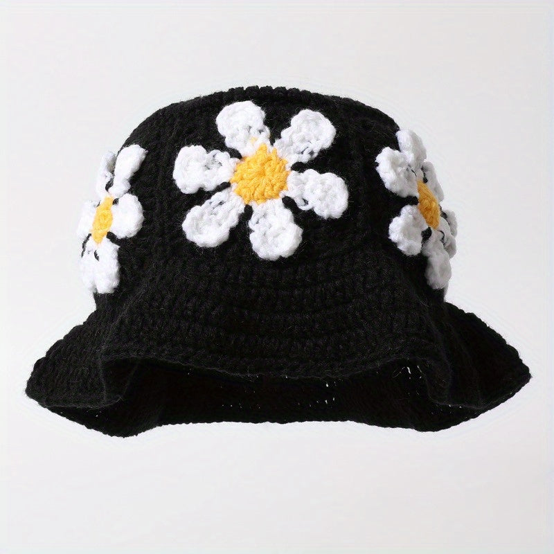 Women'S Retro Hollowed-Out Flower Basin Hat - Hand Bucket Hat with Colorful Embroidery, Jacquard Weave for Beach & Outdoor Activities, Beach Hat