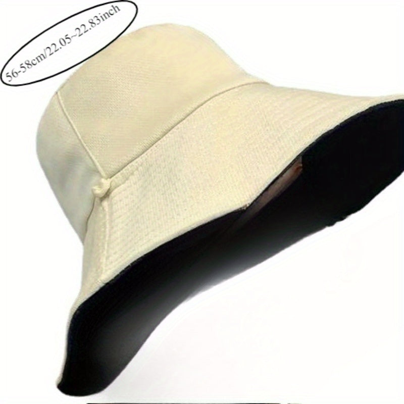 Women's Double-Sided Bucket Hat - Wide Brim, Navy & Beige Two-Tone, Adjustable Chin Strap, Lightweight for Spring\u002FSummer Outdoor Travel & Casual Outings, Hat for, Spring Fashion Accessory, Twotone Design, Comfortable Fit, Summer Fashion Lovers