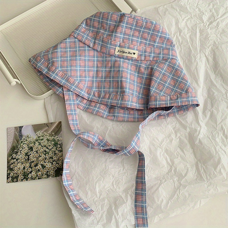 Women'S Wide Brim Sun Hat with UPF Protection - Checkered Pattern, Straw Material, Casual Summer Bucket Hat for Outdoor Activities, Hat