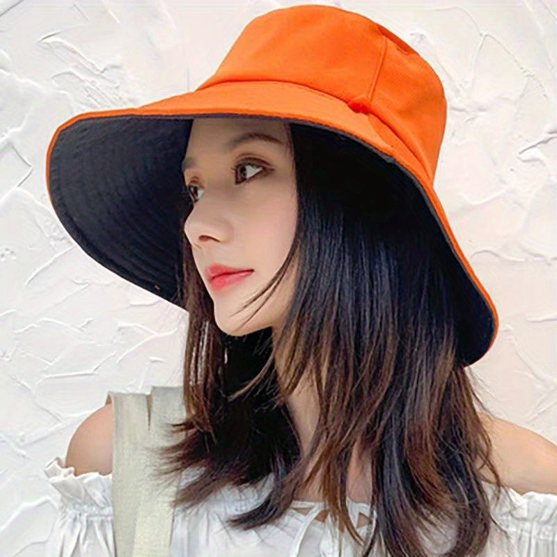 Women's Double-Sided Bucket Hat - Wide Brim, Navy & Beige Two-Tone, Adjustable Chin Strap, Lightweight for Spring\u002FSummer Outdoor Travel & Casual Outings, Hat for, Spring Fashion Accessory, Twotone Design, Comfortable Fit, Summer Fashion Lovers