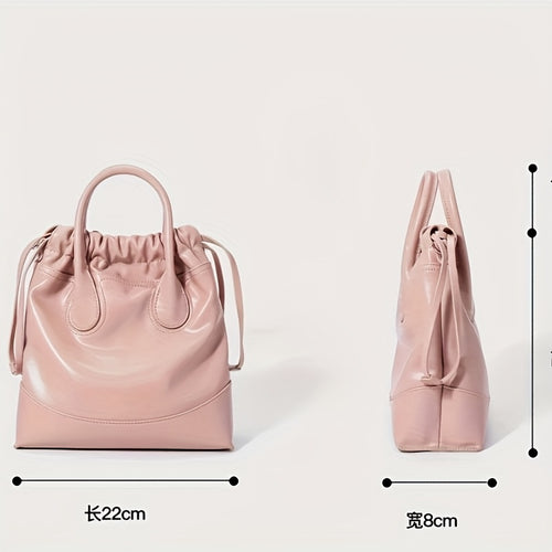 2025 New Women'S Genuine Faux Leather Bucket Bag - Pink Geometric Pattern Commuter Handbag with Adjustable Shoulder Strap, Multiple Compartments & Secure Buckle Closure for Work, Travel, Everyday Use, Versatile Travel Bag, Durable Synthetic Faux Leather