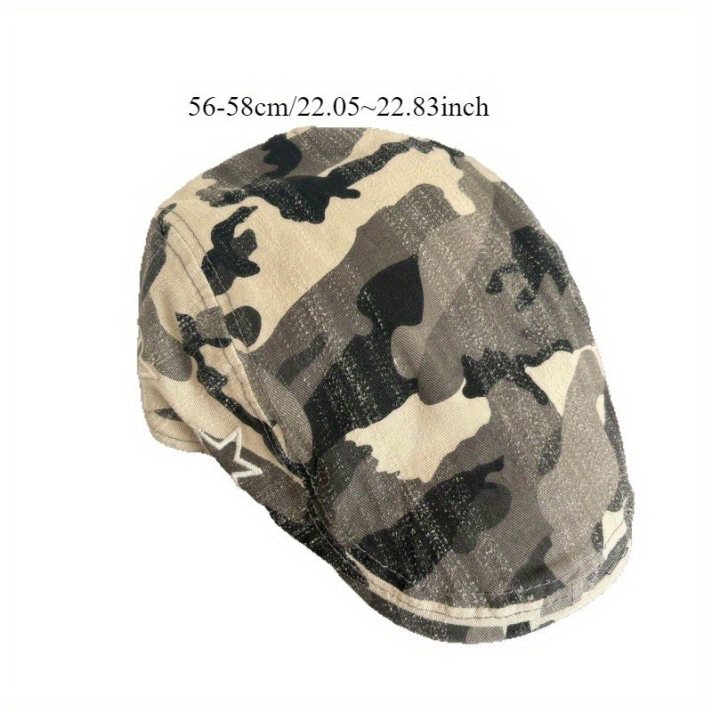 Women's Retro Camouflage Star Artistic Painter Beret Hat - Wide Brim, Breathable Spring Summer Face-Flattering Design, Non-Elastic Casual Outdoor Hat, Cute Ladies Hats, Stylish, Textured Fabric