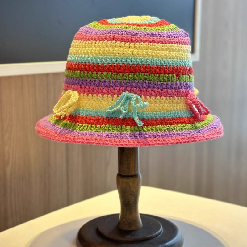 Women's Pastel Rainbow Stripe Hat - Wide brim Fisherman Bucket Hat, Non-Stretch for Beach, Parties, Everyday - Face-Flattering Basin Design, Casual Outfit, Playful Style, Breathable Fabric, Stylish Headwear, Fashion Lovers