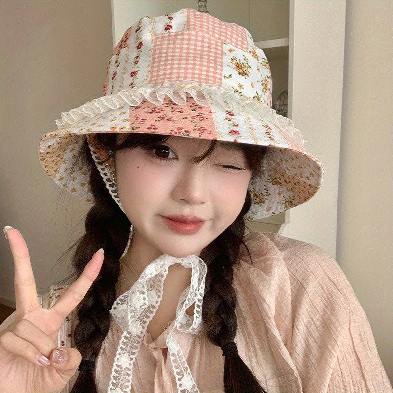 Women's Lace Floral Bucket Hat - Wide Brim, Lightweight Breathable Outdoor Travel Hat with Vintage Charm, Hand Washable Casual Sunshade Accessory