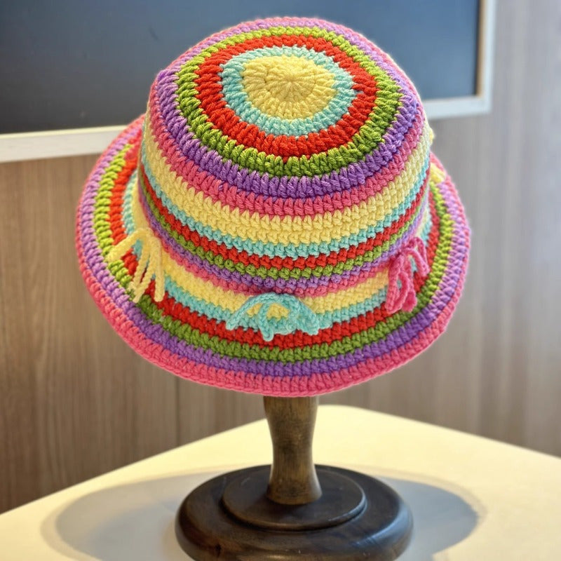 Women's Pastel Rainbow Stripe Hat - Wide brim Fisherman Bucket Hat, Non-Stretch for Beach, Parties, Everyday - Face-Flattering Basin Design, Casual Outfit, Playful Style, Breathable Fabric, Stylish Headwear, Fashion Lovers