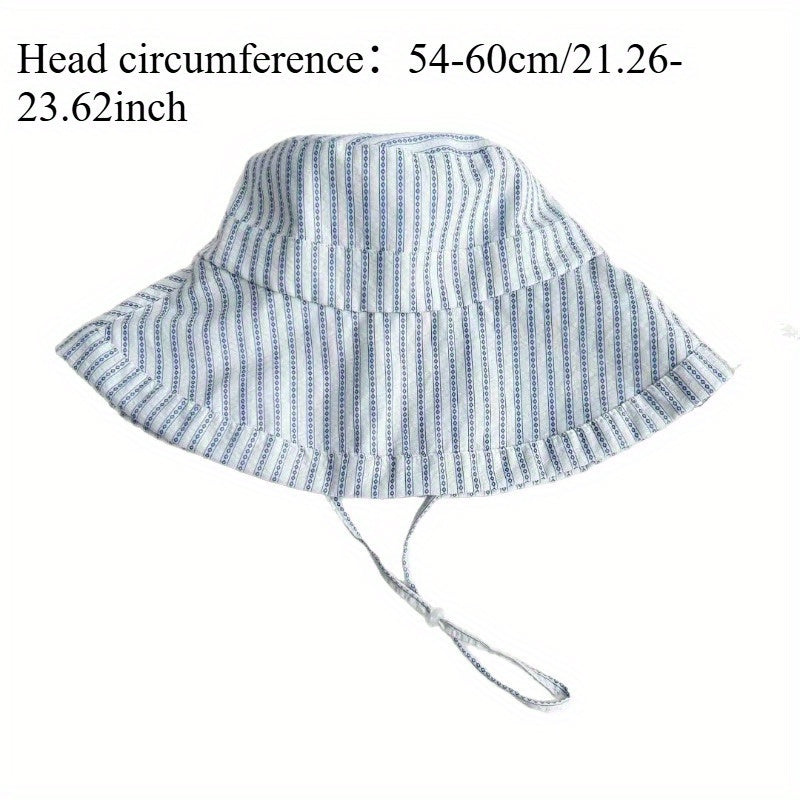 Women's Wide Brim Striped Bucket Hat with Adjustable Neck Strap - Summer Sun Hat for Beach, Outdoor & Casual Outings - Pink & White Stripes, Breathable Non-Stretch Fabric, Beachwear Essential, Fashionable