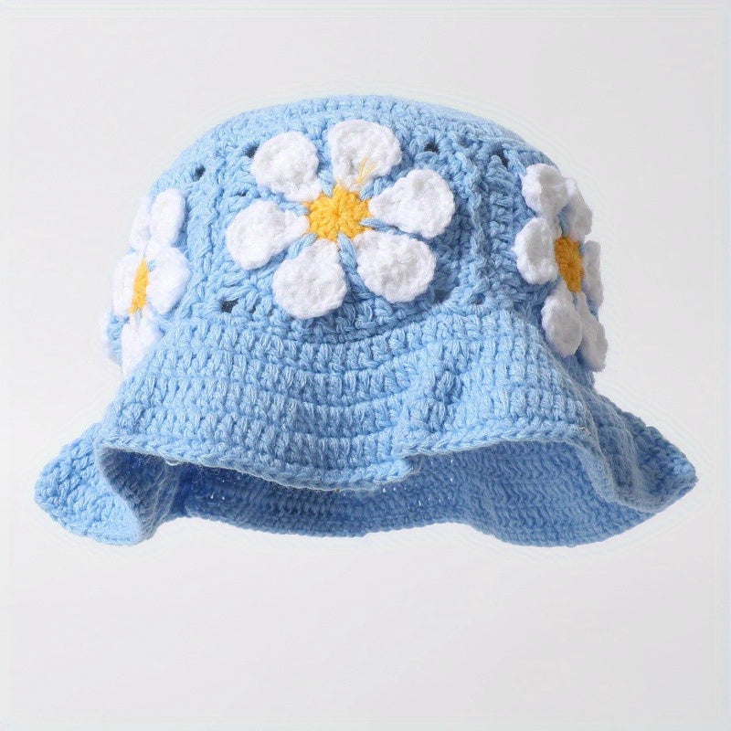 Women'S Retro Hollowed-Out Flower Basin Hat - Hand Bucket Hat with Colorful Embroidery, Jacquard Weave for Beach & Outdoor Activities, Beach Hat