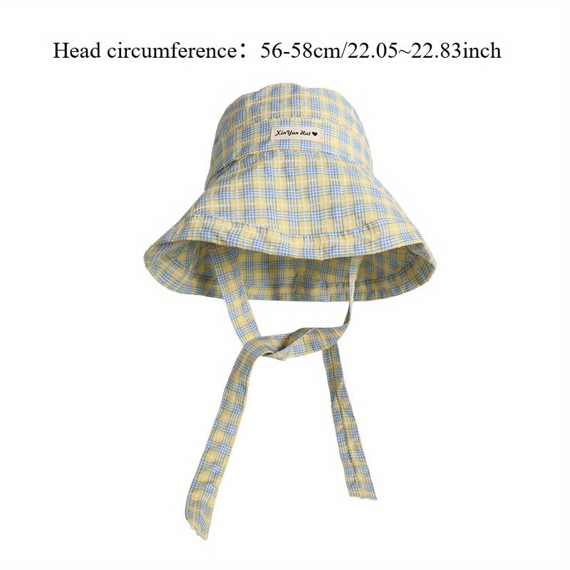 Women'S Wide Brim Sun Hat with UPF Protection - Checkered Pattern, Straw Material, Casual Summer Bucket Hat for Outdoor Activities, Hat
